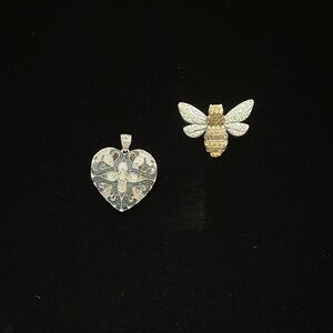 2 Silver Necklace Pendants With Crystal Inlays